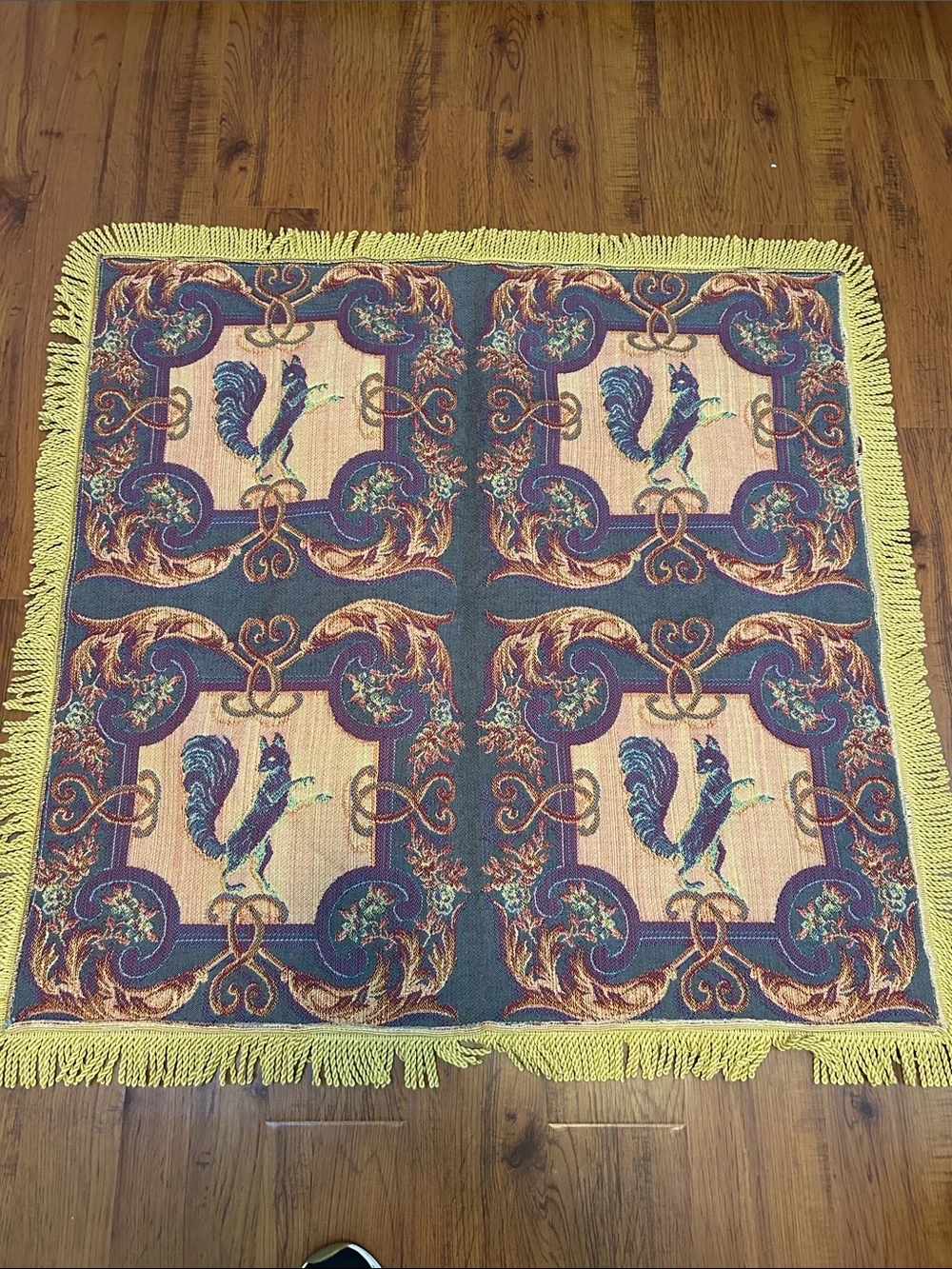 Decorative Tapestry with squirrel Motif in Blue and Yellow